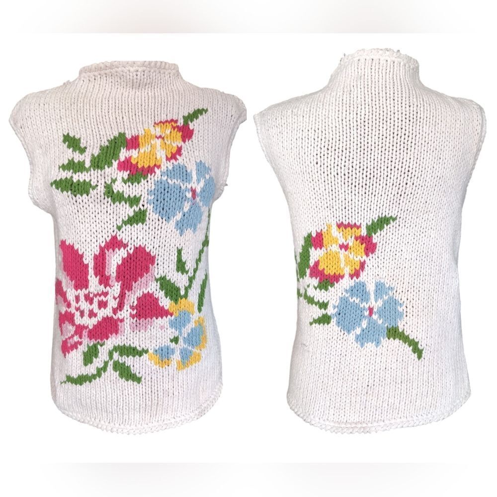White Floral Knit Sleeveless Top